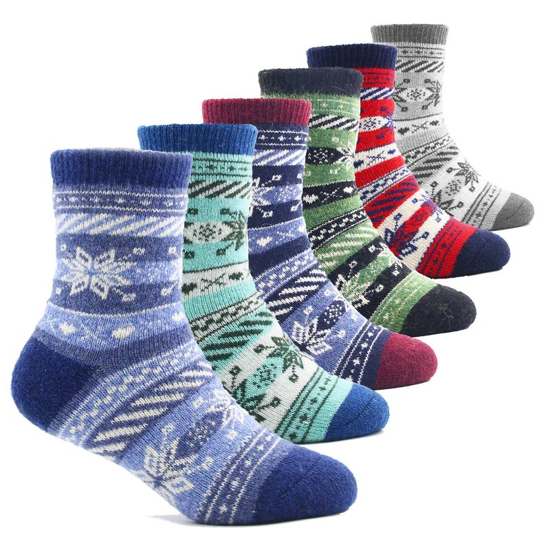 HowJoJo Toddler Boys Wool Socks Kids Thermal Winter Warm Crew Socks 6 Pack 3-5 Years - Image 1
